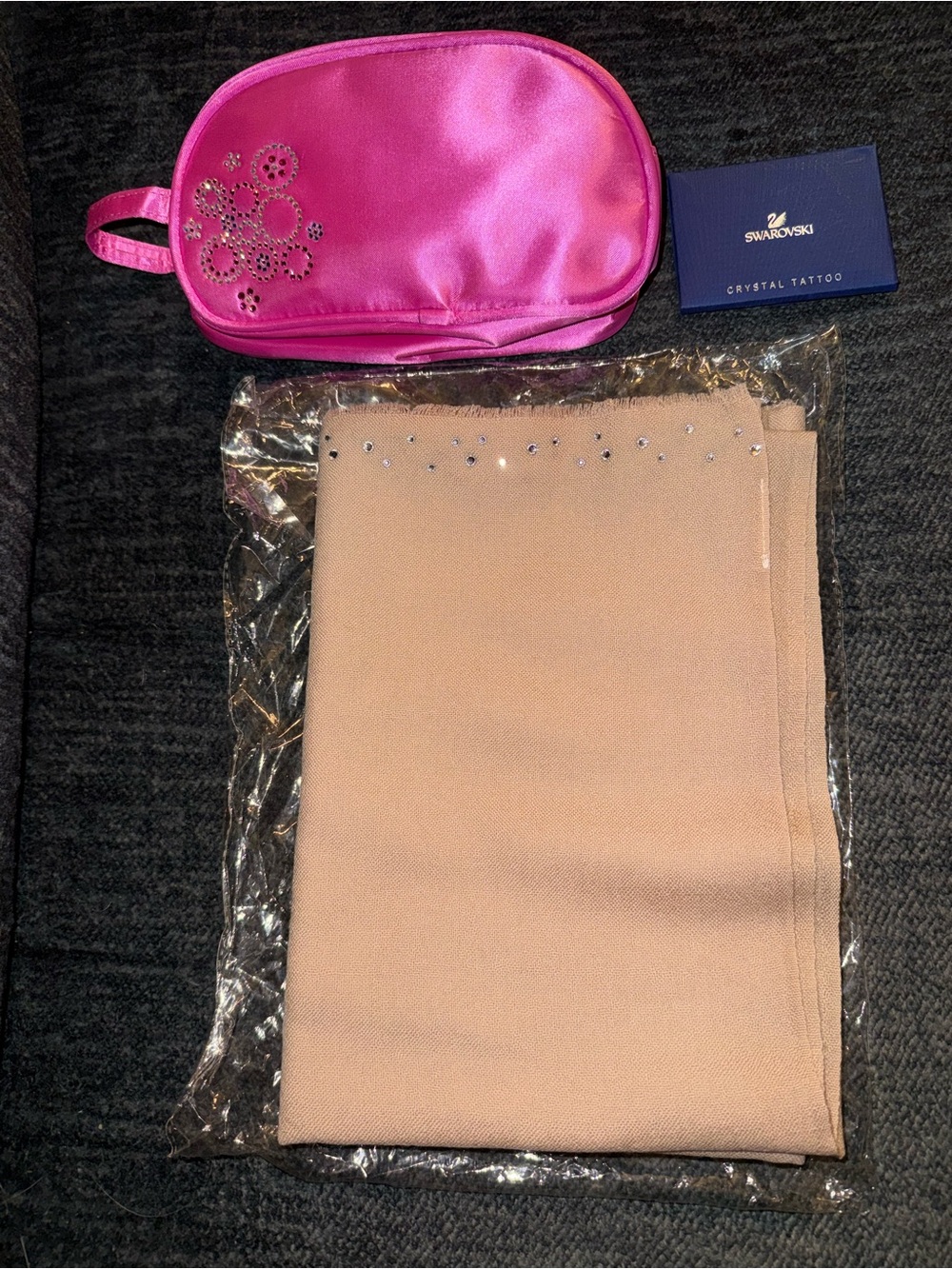 NWT Swarovski Crystal GWP 3-Piece Bundle: Scarf, Makeup Bag & Crystal Tattoo Set